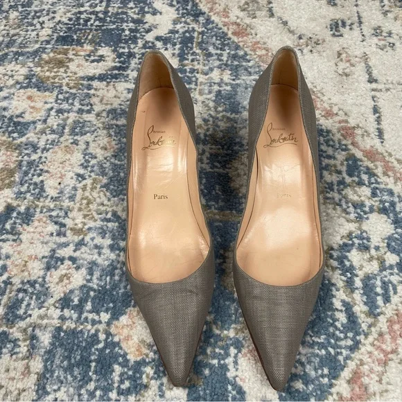 Christian Louboutin Pumps Gray Canvas Pointed Toe Classic Size Women’s Size 40 - Picture 2 of 11